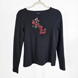 Croft and Barrow Medium Black Christmas Cat Long Sleeve Shirt
